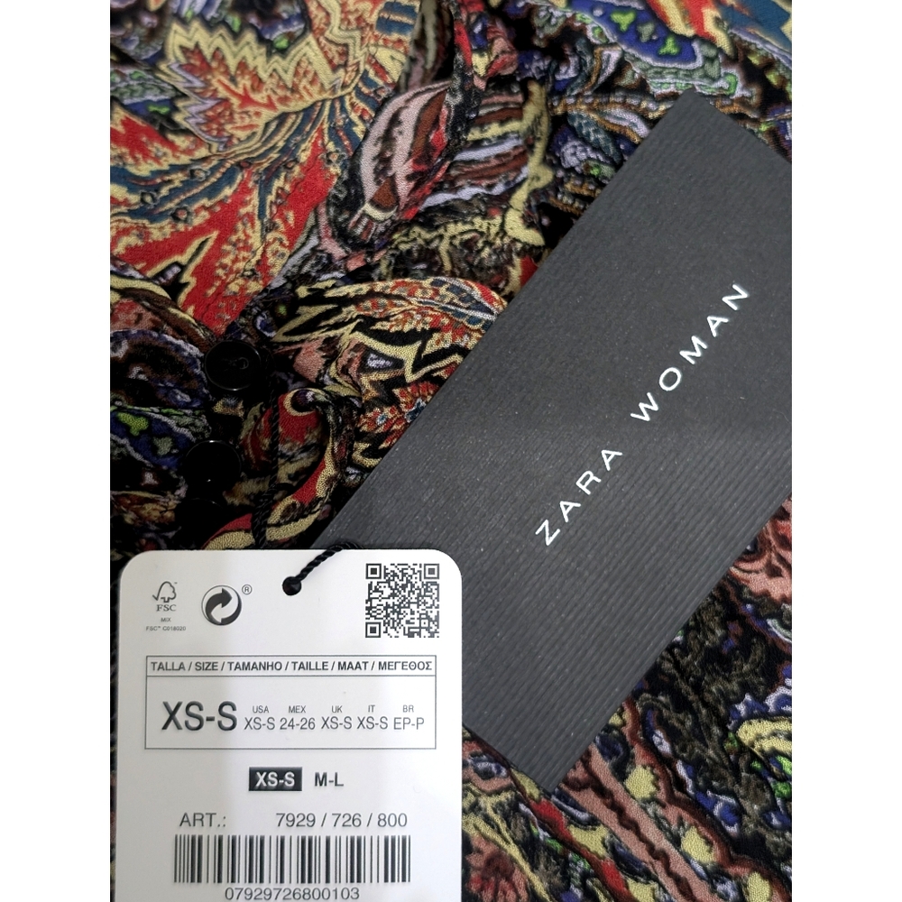 ZARA Long Oversized Ruffle Trim Printed Dress Women's Size XS-S - Picture 12 of 16